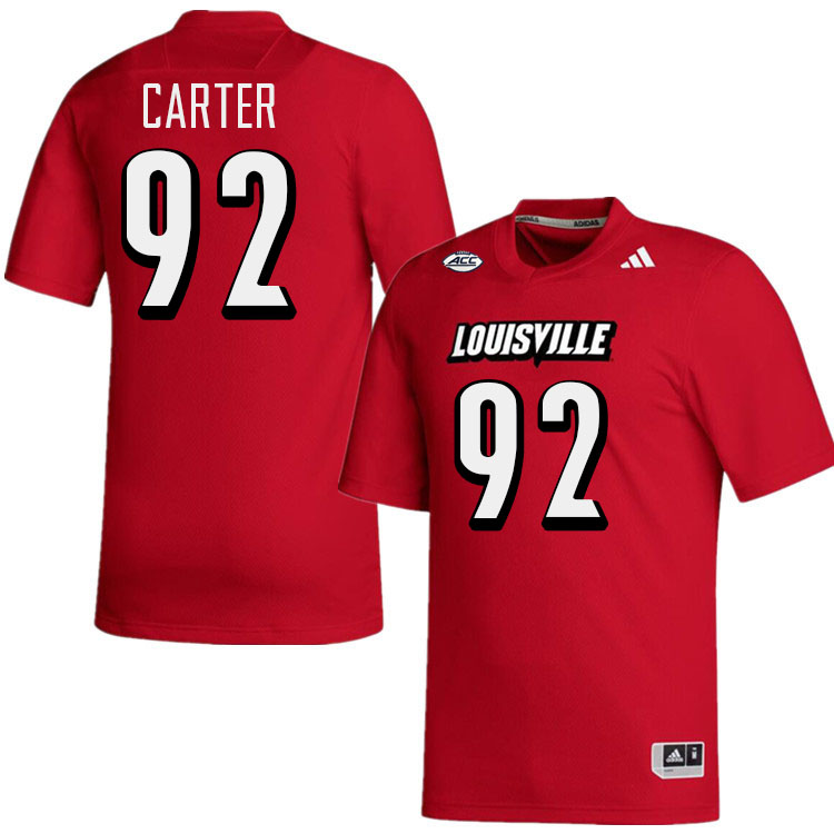 Men #92 Micah Carter Louisville Cardinals College Football Jerseys Stitched-Red